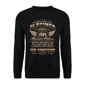 Oldtimer Baujahr 1985 Jahrgang Geburtstag Geschenk - Unisex Pullover - Schwarz - Vorne - Alina (178cm) & Michal (187cm)