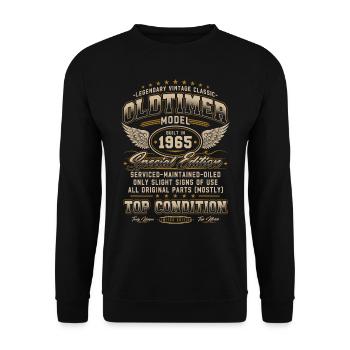 Oldtimer Baujahr 1965 Jahrgang Geburtstag Geschenk - Unisex Pullover - Schwarz - Vorne - Alina (178cm) & Michal (187cm)