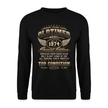 Vintage Car Year 1974 Vintage Birthday Gift - Unisex Sweatshirt - black - Front - Alina (178cm) & Michal (187cm)
