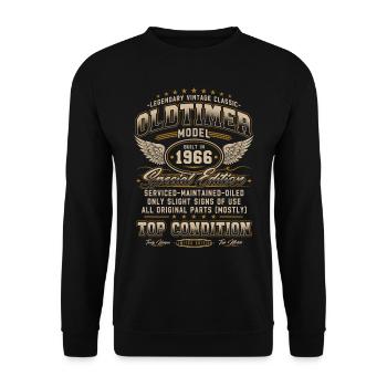 Oldtimer Baujahr 1966 Jahrgang Geburtstag Geschenk - Unisex Pullover - Schwarz - Vorne - Alina (178cm) & Michal (187cm)