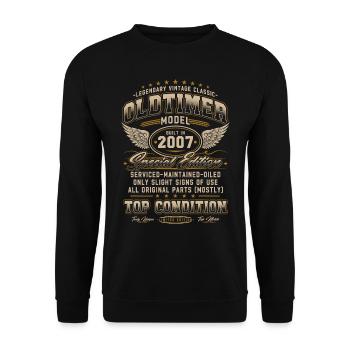 Oldtimer Baujahr 2007 Jahrgang Geburtstag Geschenk - Unisex Pullover - Schwarz - Vorne - Alina (178cm) & Michal (187cm)