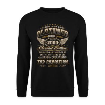 Oldtimer Baujahr 2000 Jahrgang Geburtstag Geschenk - Unisex Pullover - Schwarz - Vorne - Alina (178cm) & Michal (187cm)