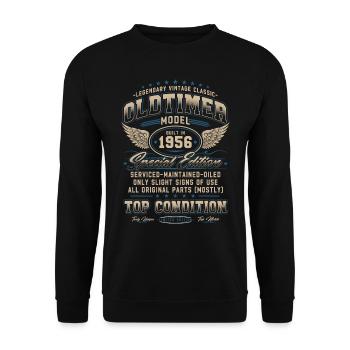 Oldtimer Baujahr 1956 Jahrgang Geburtstag Geschenk - Unisex Pullover - Schwarz - Vorne - Alina (178cm) & Michal (187cm)