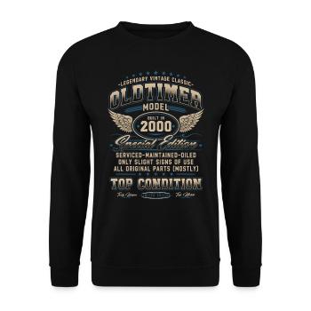 Oldtimer Baujahr 2000 Jahrgang Geburtstag Geschenk - Unisex Pullover - Schwarz - Vorne - Alina (178cm) & Michal (187cm)