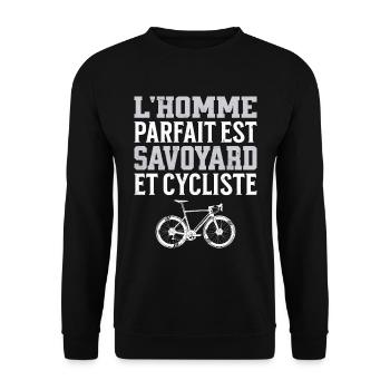 L'Homme Parfait Est Savoyard Cycliste - Sweat-shirt Unisexe - noir - Devant - Alina (178cm) & Michal (187cm)
