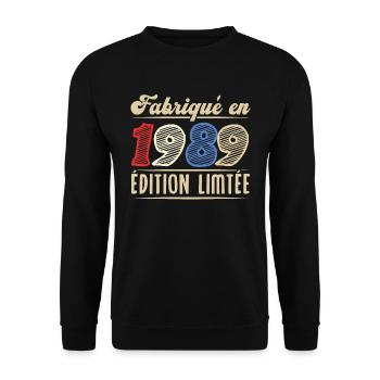 Fabriqué en 1989, Vintage cadeau d'anniversaire - Sweat-shirt Unisexe - noir - Devant - Alina (178cm) & Michal (187cm)