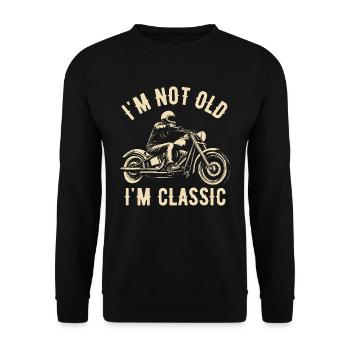 Motorrad Vintage Rentner Ruhestand Geburtstag - Unisex Pullover - Schwarz - Vorne - Alina (178cm) & Michal (187cm)