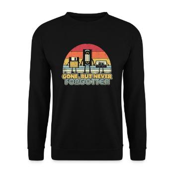 Vergessen Sie niemals den Floppy Disk 90s Print. Aber weg - Unisex Pullover - Schwarz - Vorne - Alina (178cm) & Michal (187cm)