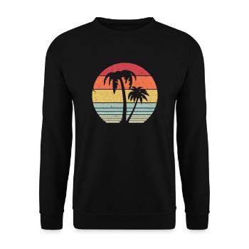 Palme, Retro Tropical, Strandgrafik - Unisex Pullover - Schwarz - Vorne - Alina (178cm) & Michal (187cm)