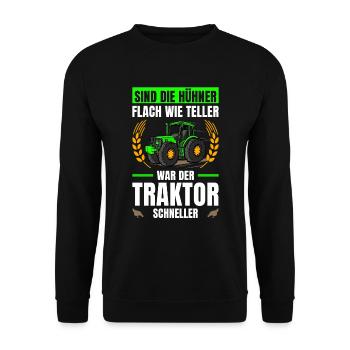 Landwirtschaft Flach Wie Teller Traktor Trecker - Unisex Pullover - Schwarz - Vorne - Alina (178cm) & Michal (187cm)