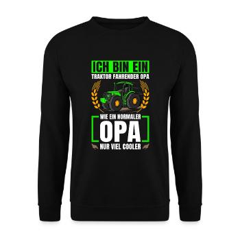 Landwirtschaft Traktor Fahrender Opa Trecker - Unisex Pullover - Schwarz - Vorne - Alina (178cm) & Michal (187cm)