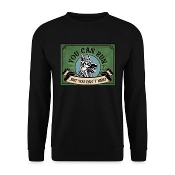 YOU CAN RUN BUTYOU CAN´T HIDE Schäferhund Nr1 - Unisex Pullover - Schwarz - Vorne - Alina (178cm) & Michal (187cm)