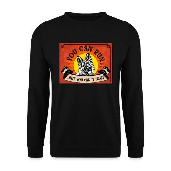 YOU CAN RUN BUTYOU CAN´T HIDE Schäferhund Nr2 - Unisex Pullover - Schwarz - Vorne - Alina (178cm) & Michal (187cm)