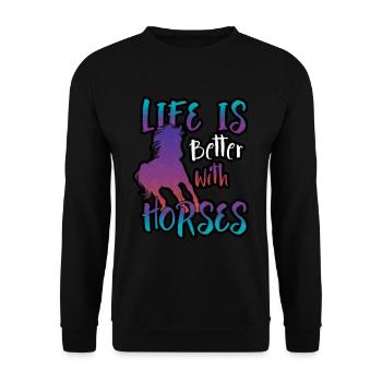 With horses, it's better to live - Unisex Sweatshirt - black - Front - Alina (178cm) & Michal (187cm)
