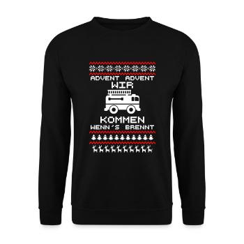 Advent Feuerwehr Lustig - Unisex Pullover - Schwarz - Vorne - Alina (178cm) & Michal (187cm)