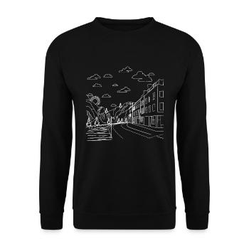 Straßen Szene Künstlerisch - Unisex Pullover - Schwarz - Vorne - Alina (178cm) & Michal (187cm)