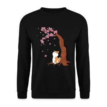 Kirschblüten Shiba Inu - Unisex Pullover - Schwarz - Vorne - Alina (178cm) & Michal (187cm)