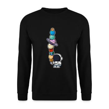Astronaut Eis Essen Planeten - Unisex Pullover - Schwarz - Vorne - Alina (178cm) & Michal (187cm)