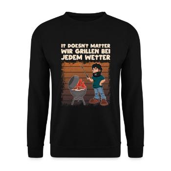 Grillen Bei Jedem Wetter - Unisex Pullover - Schwarz - Vorne - Alina (178cm) & Michal (187cm)