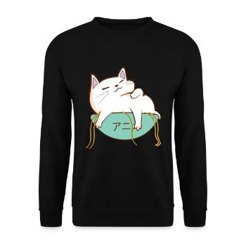 Anime chat ramen plein - Sweat-shirt Unisexe - noir - Devant - Alina (178cm) & Michal (187cm)