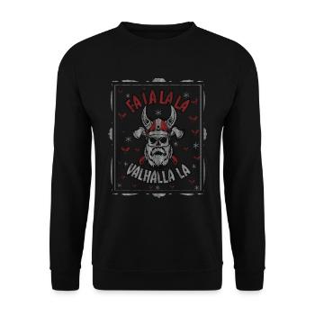 Fa La La La Valhalla Wikinger Ugly Christmas - Unisex Pullover - Schwarz - Vorne - Alina (178cm) & Michal (187cm)