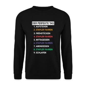 Staplerfahrer Gabelstaplerfahrer Stapler Hubwagen - Unisex Pullover - Schwarz - Vorne - Alina (178cm) & Michal (187cm)