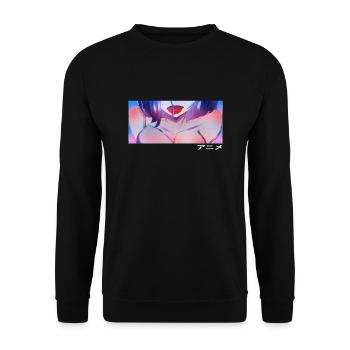 Anime Girl Eyes "Anime" in Japanese script - Unisex Sweatshirt - black - Front - Alina (178cm) & Michal (187cm)