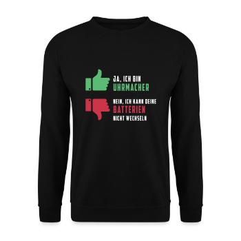 Uhrmacher Spruch Uhr Schmuck Uhr Batterien - Unisex Pullover - Schwarz - Vorne - Alina (178cm) & Michal (187cm)