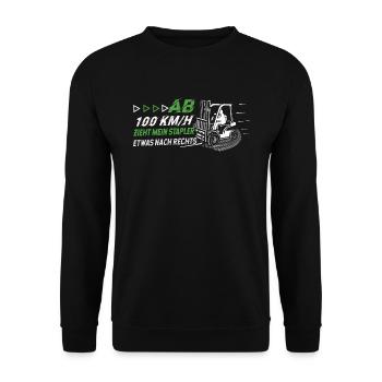 Mein Stapler Zieht Etwas Nach Rechts Lustiges - Unisex Pullover - Schwarz - Vorne - Alina (178cm) & Michal (187cm)