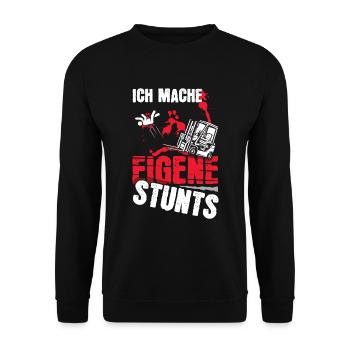 Ich Mache Eigene Stunts Lustiges Stapler - Unisex Pullover - Schwarz - Vorne - Alina (178cm) & Michal (187cm)