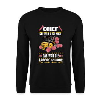Staplerfahrer - Chef Ich War Das Nicht Lustiges - Unisex Pullover - Schwarz - Vorne - Alina (178cm) & Michal (187cm)