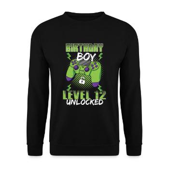Gamer Boy Video Game Lover Age 12 Unlocked - Unisex Sweatshirt - black - Front - Alina (178cm) & Michal (187cm)