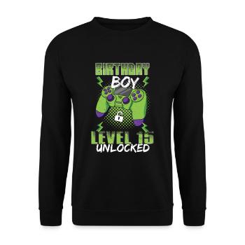 Gamer Boy Amateur de jeux vidéo 15 ans Déverrouillé - Sweat-shirt Unisexe - noir - Devant - Alina (178cm) & Michal (187cm)