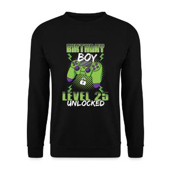 Gamer Boy Video Game Lover Age 25 Unlocked - Unisex Pullover - Schwarz - Vorne - Alina (178cm) & Michal (187cm)