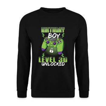 Gamer Boy Video Game Lover Age 30 Unlocked - Unisex Pullover - Schwarz - Vorne - Alina (178cm) & Michal (187cm)