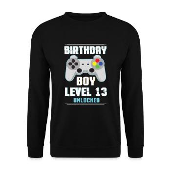 Gamer Boy Video Game Lover Age 13 Level Unlocked - Unisex Sweatshirt - black - Front - Alina (178cm) & Michal (187cm)