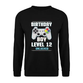 Gamer Boy Video Game Lover Age 12 Level Unlocked - Unisex Sweatshirt - black - Front - Alina (178cm) & Michal (187cm)