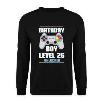 Gamer Boy Video Game Lover Age 26 Level Unlocked - Unisex Sweatshirt - black - Front - Alina (178cm) & Michal (187cm)