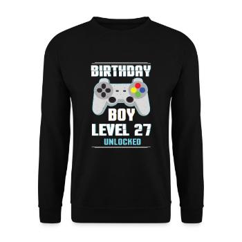 Gamer Boy Video Game Lover Age 27 Level Unlocked - Unisex Sweatshirt - black - Front - Alina (178cm) & Michal (187cm)