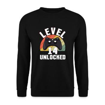 Retro Gamer Video Game Lover Gamer Age 14 Unlocked - Unisex Pullover - Schwarz - Vorne - Alina (178cm) & Michal (187cm)