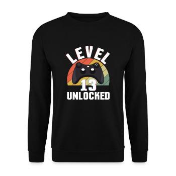 Retro Gamer Video Game Lover Gamer Age 13 Unlocked - Unisex Pullover - Schwarz - Vorne - Alina (178cm) & Michal (187cm)