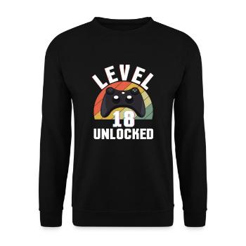 Retro Gamer Amateur de jeux vidéo Gamer Age 18 Déverrouillé - Sweat-shirt Unisexe - noir - Devant - Alina (178cm) & Michal (187cm)