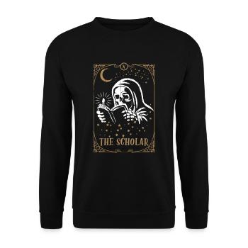 Skeleton Scholar Tarot Card Occult Club Gothic - Unisex Sweatshirt - black - Front - Alina (178cm) & Michal (187cm)