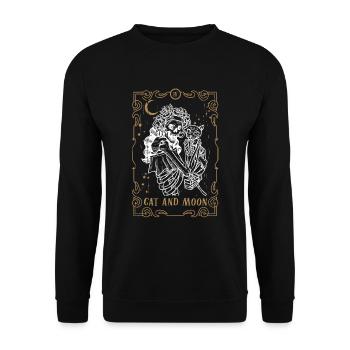 Cat Moon Tarot Card Occult Club Gothic Animal - Unisex Pullover - Schwarz - Vorne - Alina (178cm) & Michal (187cm)