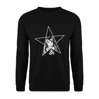 Creepy Kid Pentagram Satanic Scary Halloween - Unisex Pullover - Schwarz - Vorne - Alina (178cm) & Michal (187cm)