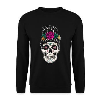 Rose Floral Halloween Muertos Day Of Dead Sugar - Unisex Sweatshirt - black - Front - Alina (178cm) & Michal (187cm)