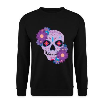 Violet Floral Sugar Bone Muertos Day Halloween - Unisex Sweatshirt - black - Front - Alina (178cm) & Michal (187cm)