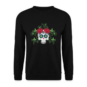Feuilles de fleurs Sucre d’os Muertos Jour Halloween - Sweat-shirt Unisexe - noir - Devant - Alina (178cm) & Michal (187cm)