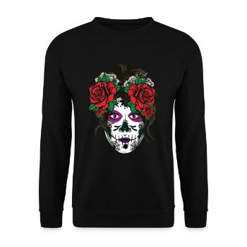 Catrina Floral Bone Sugar Muertos Day Halloween - Unisex Sweatshirt - black - Front - Alina (178cm) & Michal (187cm)