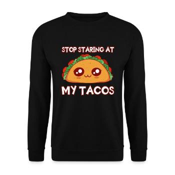 Cute Kawaii Face Anime Staring At Taco - Unisex Pullover - Schwarz - Vorne - Alina (178cm) & Michal (187cm)